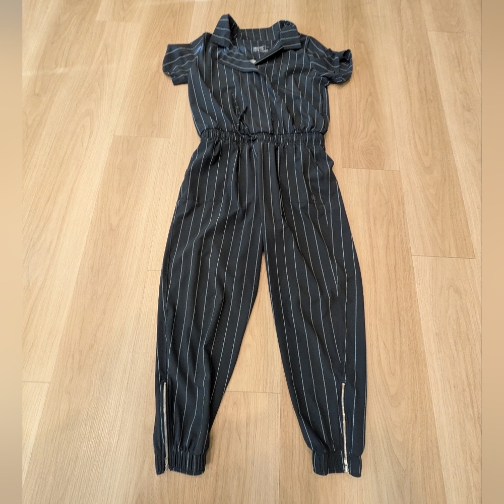 Alibon Dark Grey Jumpsuit Striped Size Medium
